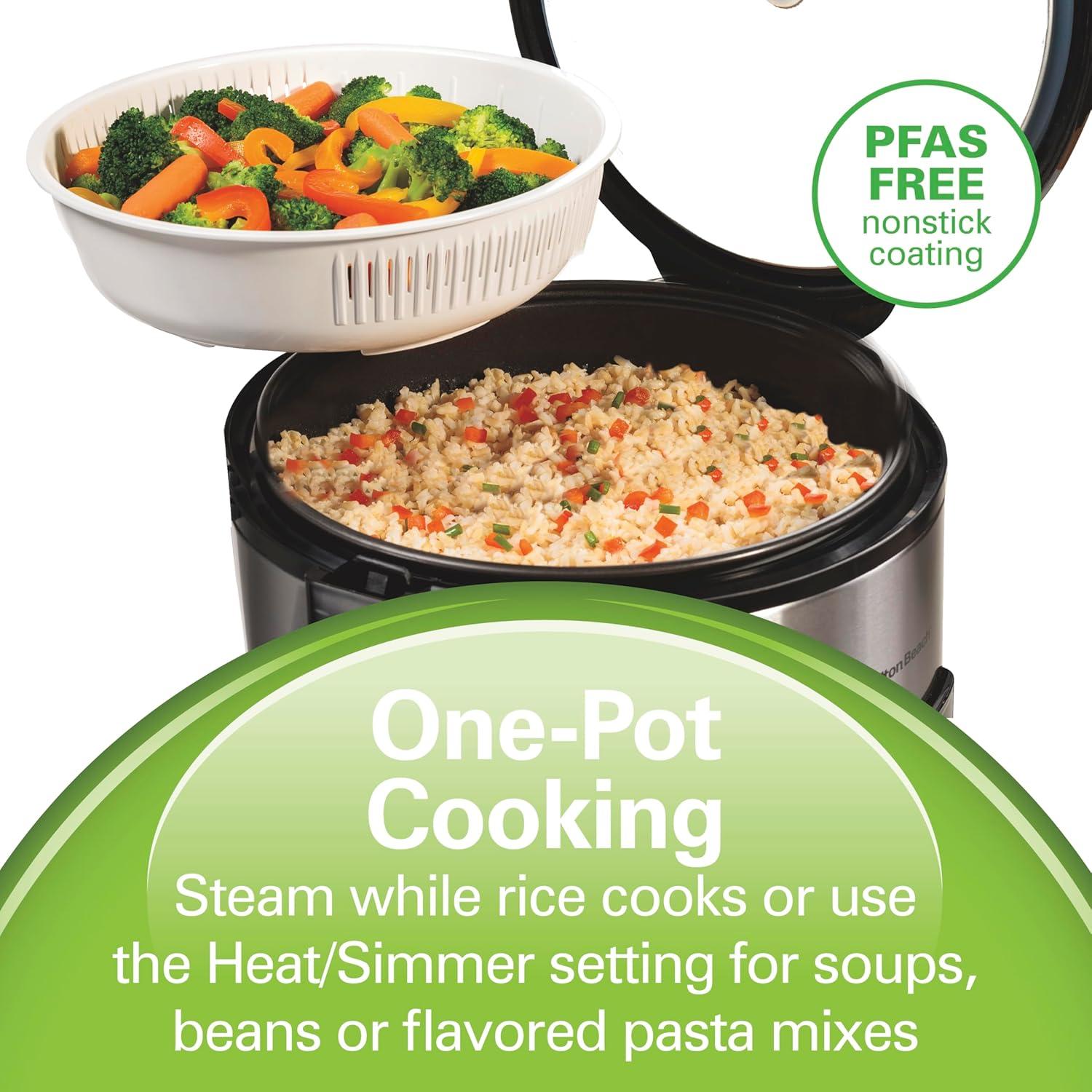 image:imageHamilton Beach Digital Programmable Rice Cooker amp Food Steamer 8 Cups Cooked 4 Uncooked With Steam amp Rinse Basket Stainless Steel 37518Stainless Steel
