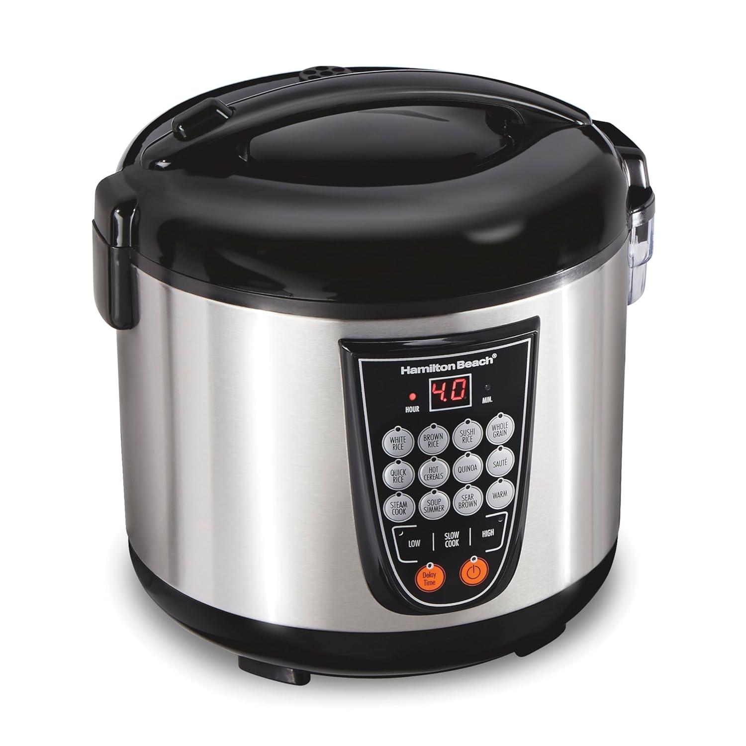 image:imageHamilton Beach Digital Programmable Rice Cooker amp Food Steamer 8 Cups Cooked 4 Uncooked With Steam amp Rinse Basket Stainless Steel 37518Stainless Steel