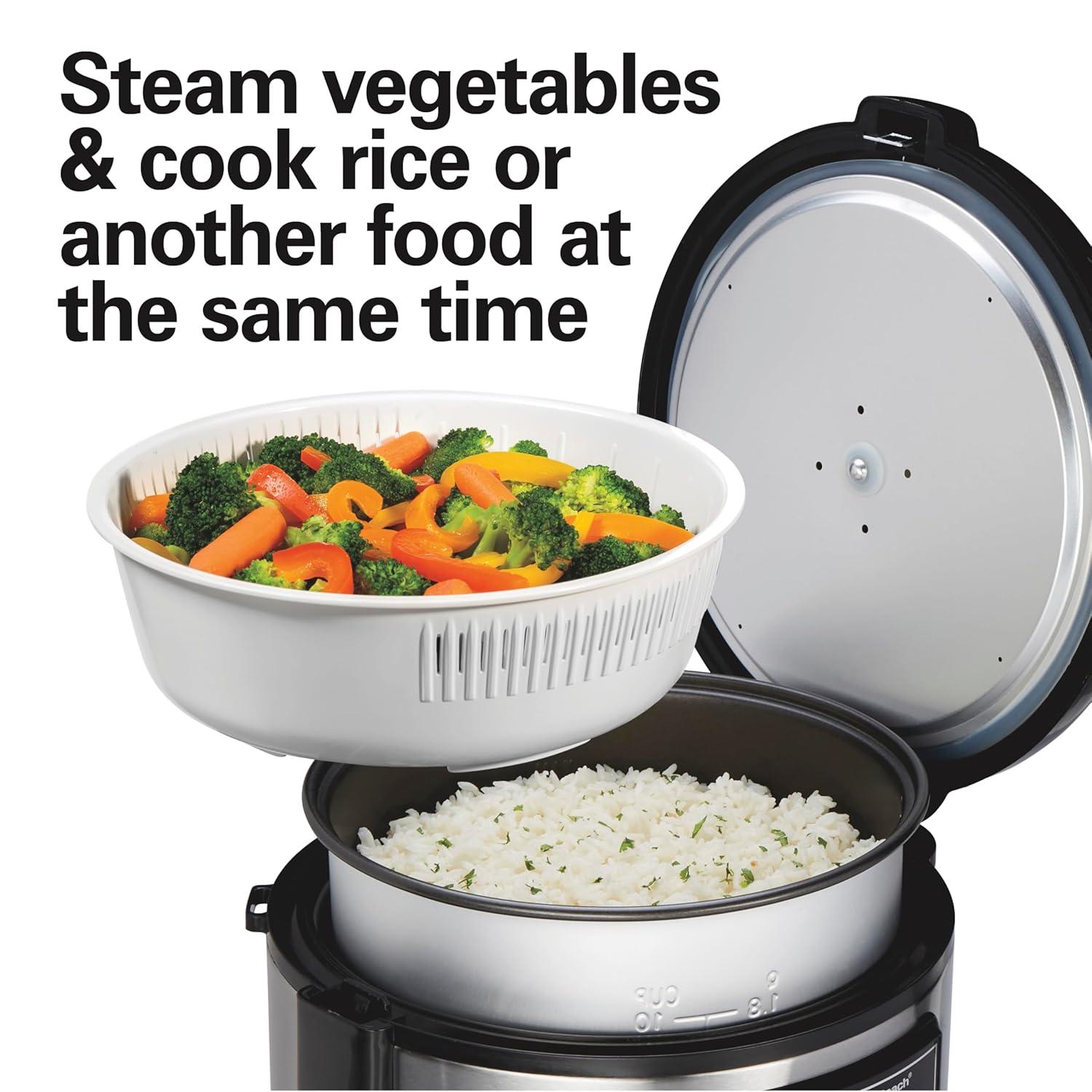 image:imageHamilton Beach Digital Programmable Rice Cooker amp Food Steamer 8 Cups Cooked 4 Uncooked With Steam amp Rinse Basket Stainless Steel 37518Stainless Steel