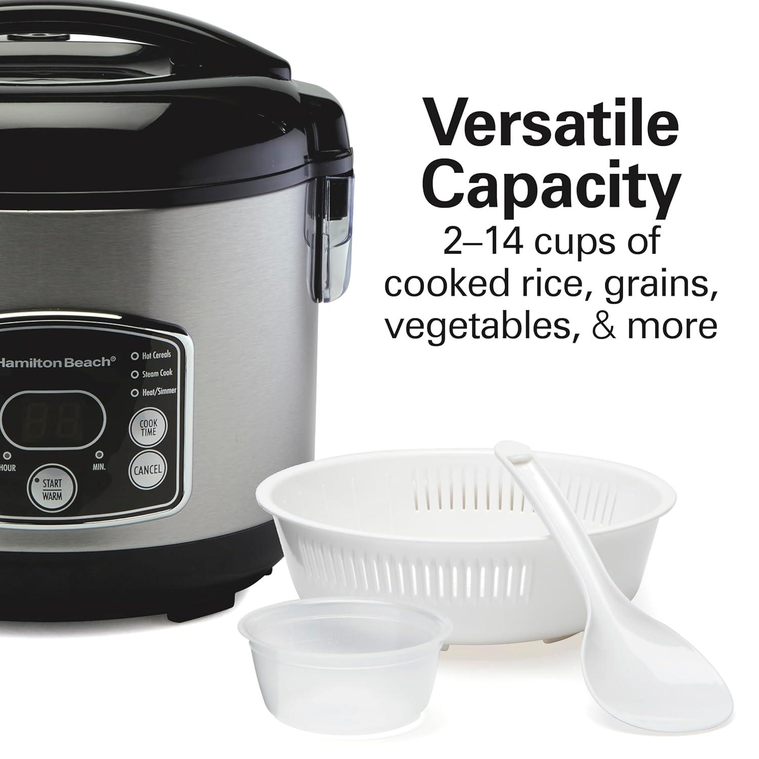 image:imageHamilton Beach Digital Programmable Rice Cooker amp Food Steamer 8 Cups Cooked 4 Uncooked With Steam amp Rinse Basket Stainless Steel 37518Stainless Steel