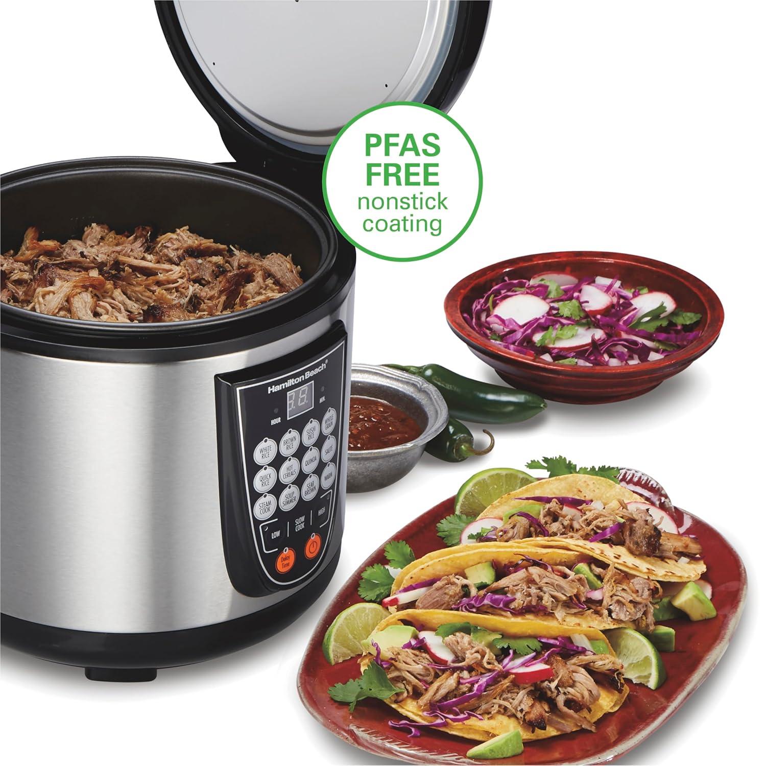 image:imageHamilton Beach Digital Programmable Rice Cooker amp Food Steamer 8 Cups Cooked 4 Uncooked With Steam amp Rinse Basket Stainless Steel 37518Stainless Steel