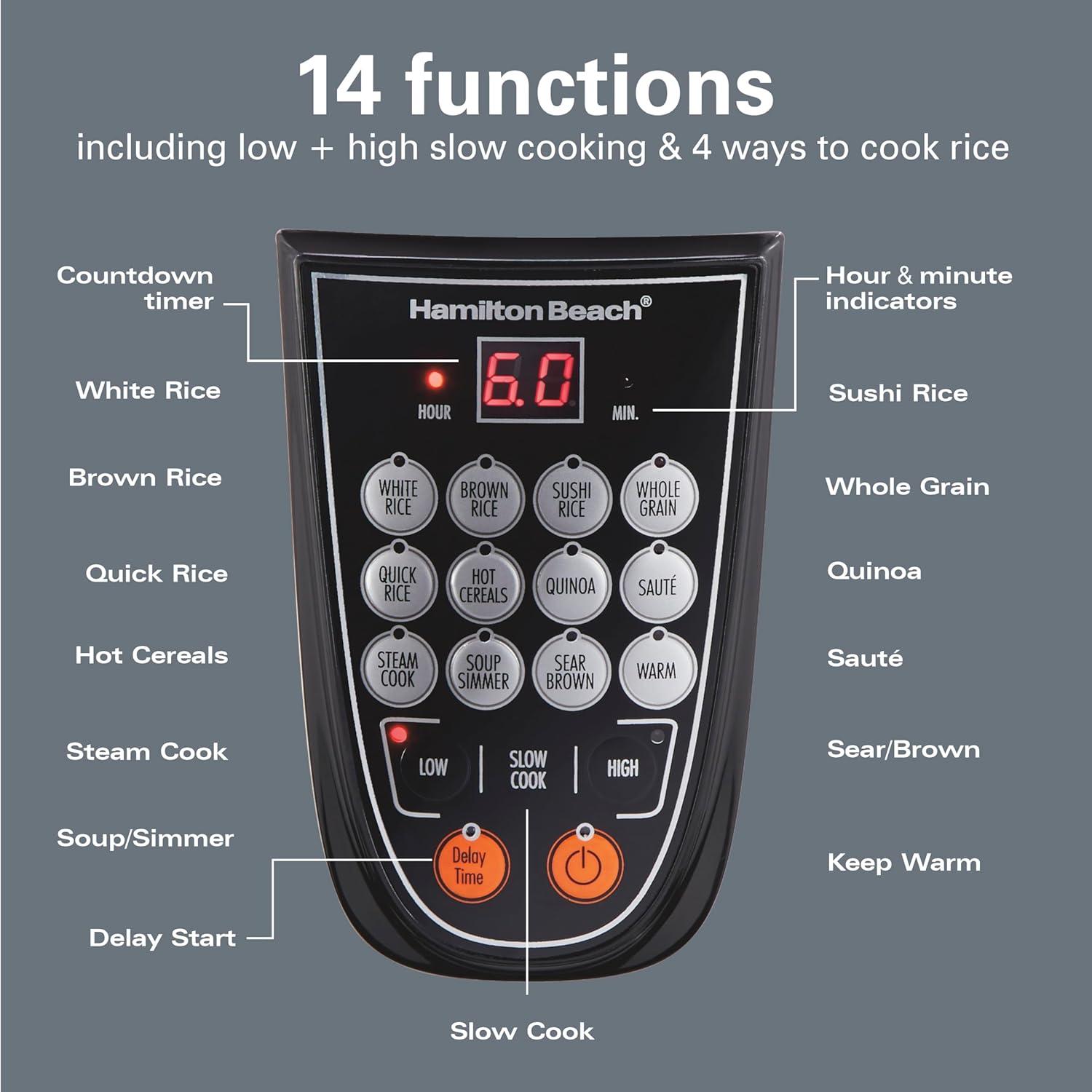 image:imageHamilton Beach Digital Programmable Rice Cooker amp Food Steamer 8 Cups Cooked 4 Uncooked With Steam amp Rinse Basket Stainless Steel 37518Stainless Steel