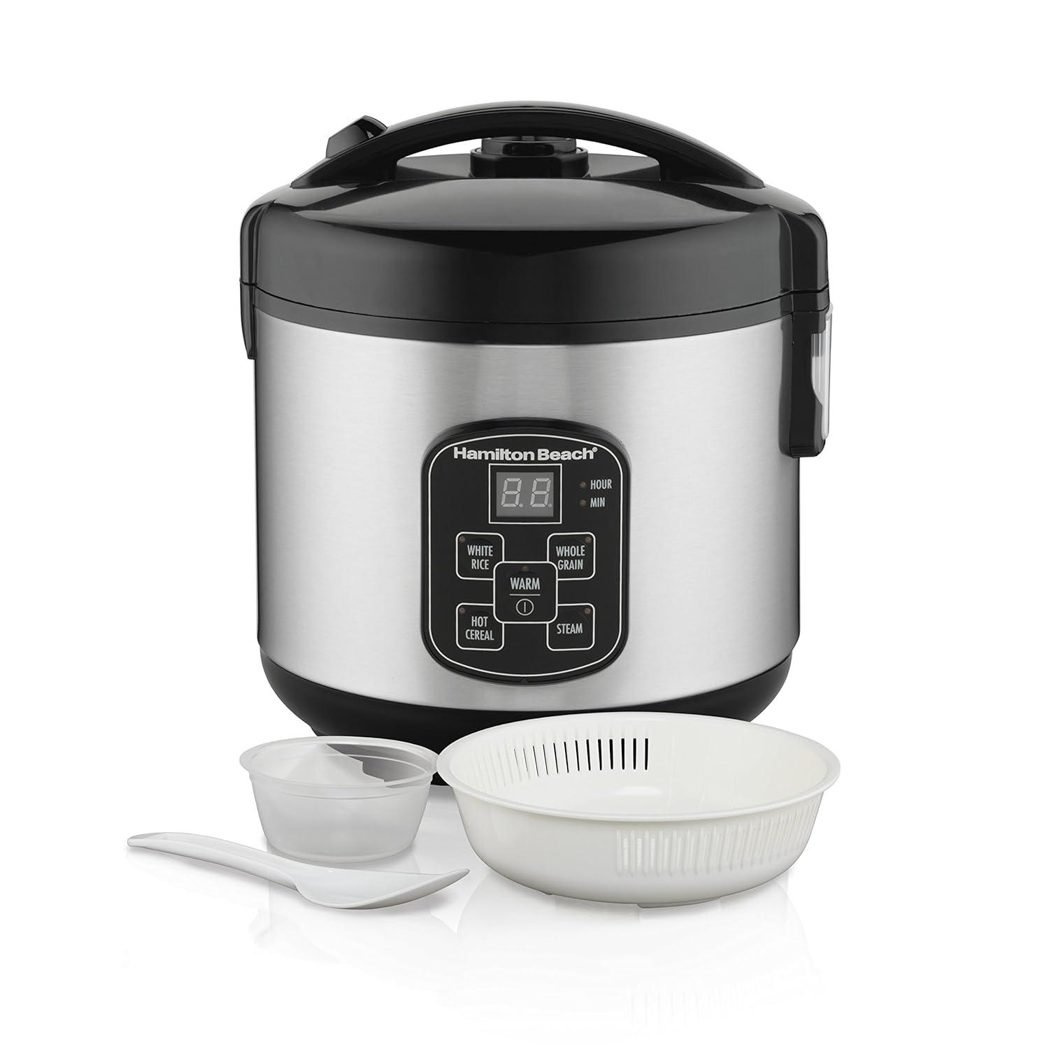 image:imageHamilton Beach Digital Programmable Rice Cooker amp Food Steamer 8 Cups Cooked 4 Uncooked With Steam amp Rinse Basket Stainless Steel 37518Stainless Steel