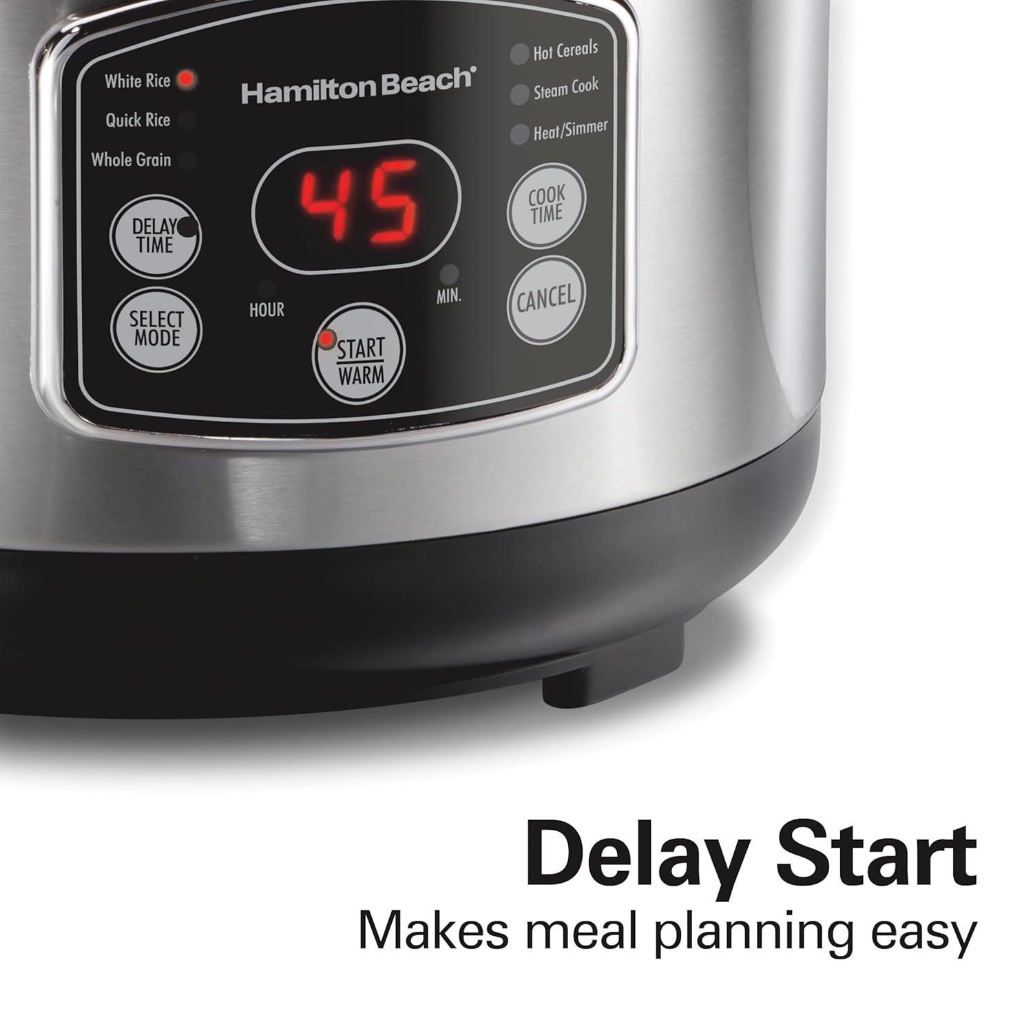 image:imageHamilton Beach Digital Programmable Rice Cooker amp Food Steamer 8 Cups Cooked 4 Uncooked With Steam amp Rinse Basket Stainless Steel 37518Stainless Steel