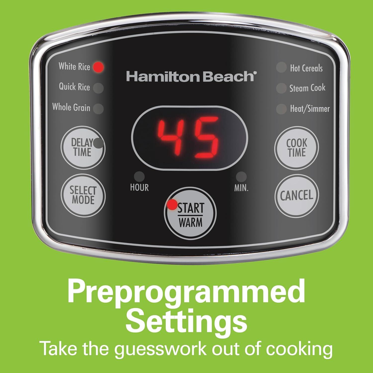image:imageHamilton Beach Digital Programmable Rice Cooker amp Food Steamer 8 Cups Cooked 4 Uncooked With Steam amp Rinse Basket Stainless Steel 37518Stainless Steel