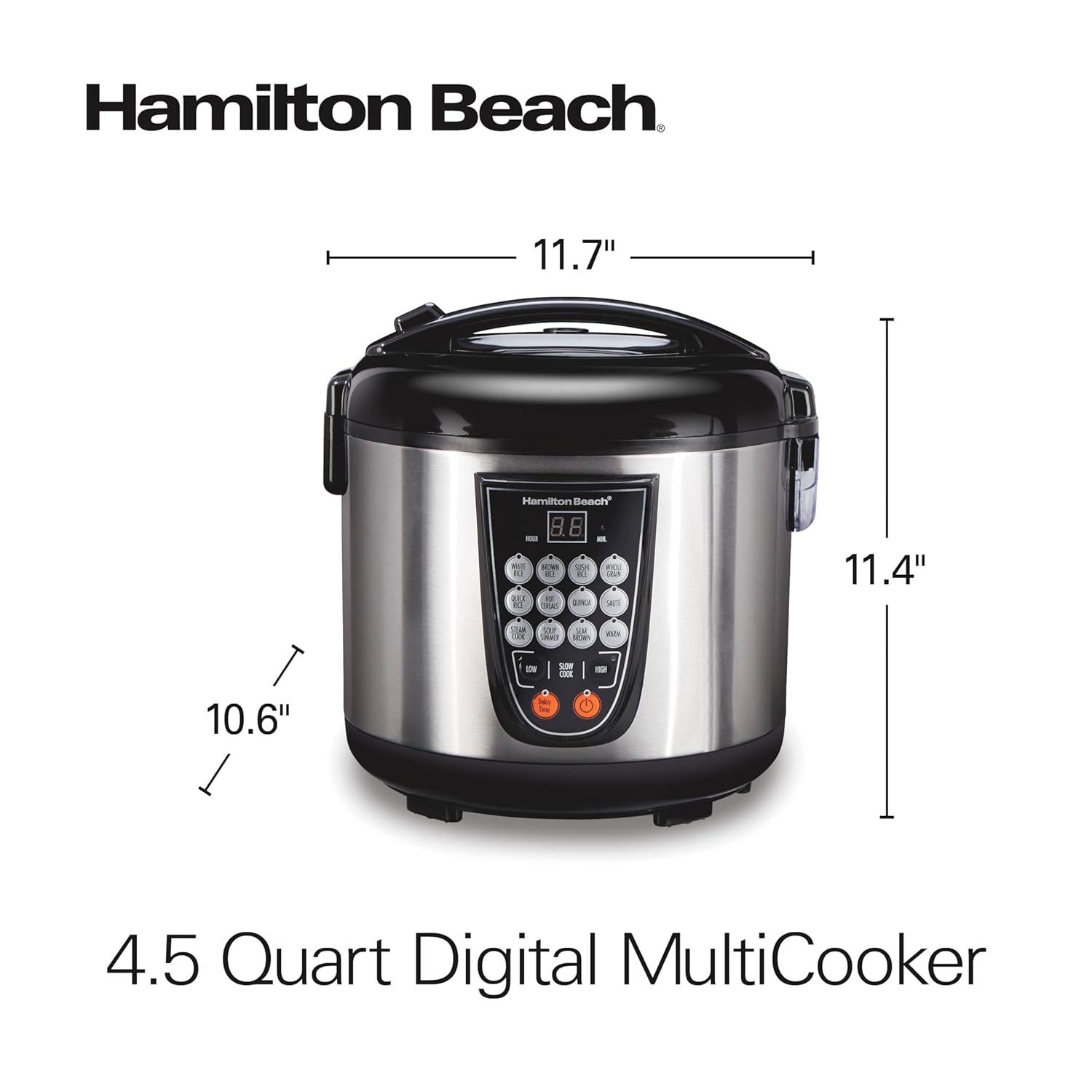 image:imageHamilton Beach Digital Programmable Rice Cooker amp Food Steamer 8 Cups Cooked 4 Uncooked With Steam amp Rinse Basket Stainless Steel 37518Stainless Steel