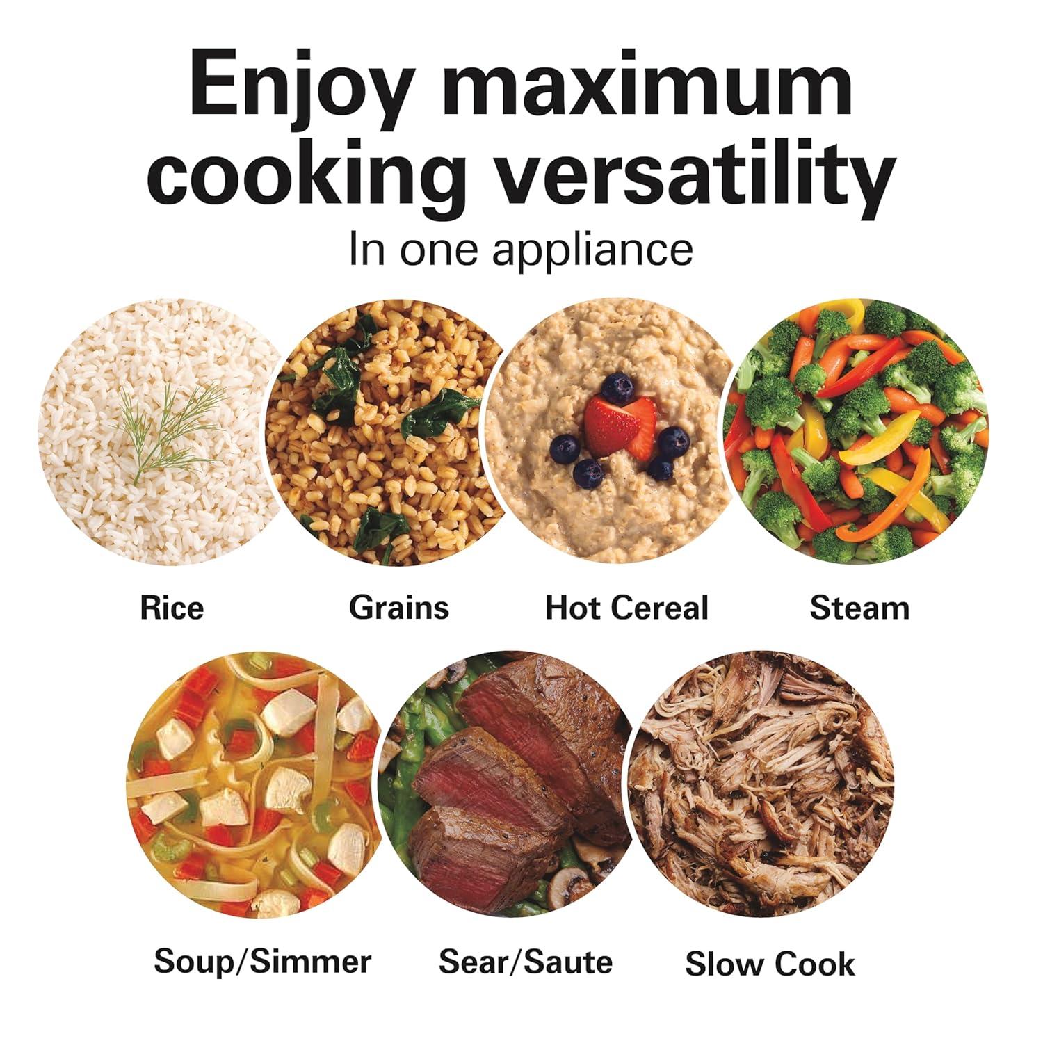 image:imageHamilton Beach Digital Programmable Rice Cooker amp Food Steamer 8 Cups Cooked 4 Uncooked With Steam amp Rinse Basket Stainless Steel 37518Stainless Steel