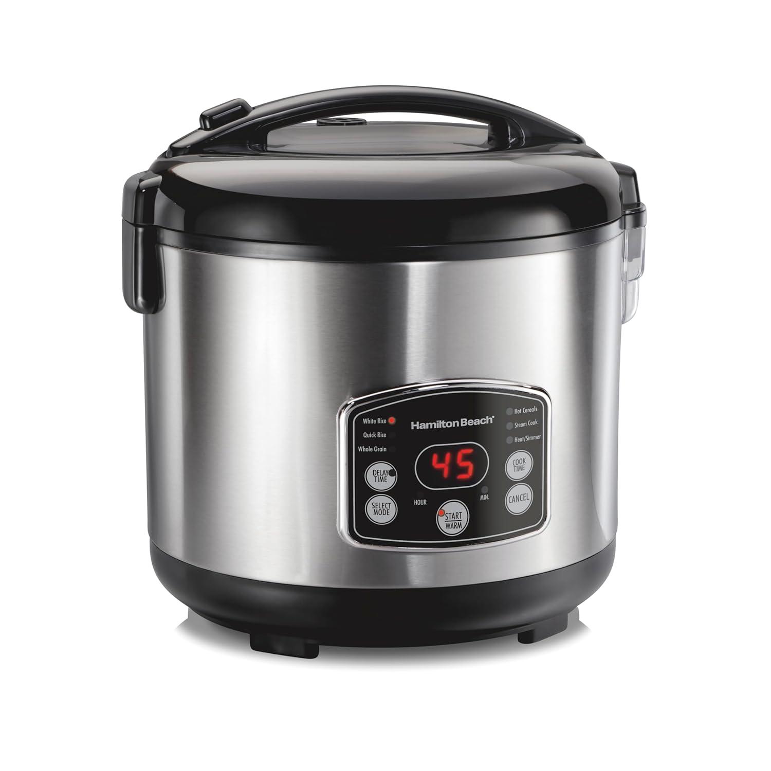 image:imageHamilton Beach Digital Programmable Rice Cooker amp Food Steamer 8 Cups Cooked 4 Uncooked With Steam amp Rinse Basket Stainless Steel 37518Stainless Steel