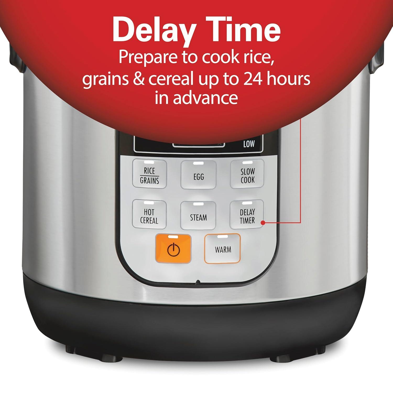 image:imageHamilton Beach Digital Programmable Rice Cooker amp Food Steamer 8 Cups Cooked 4 Uncooked With Steam amp Rinse Basket Stainless Steel 37518Stainless Steel