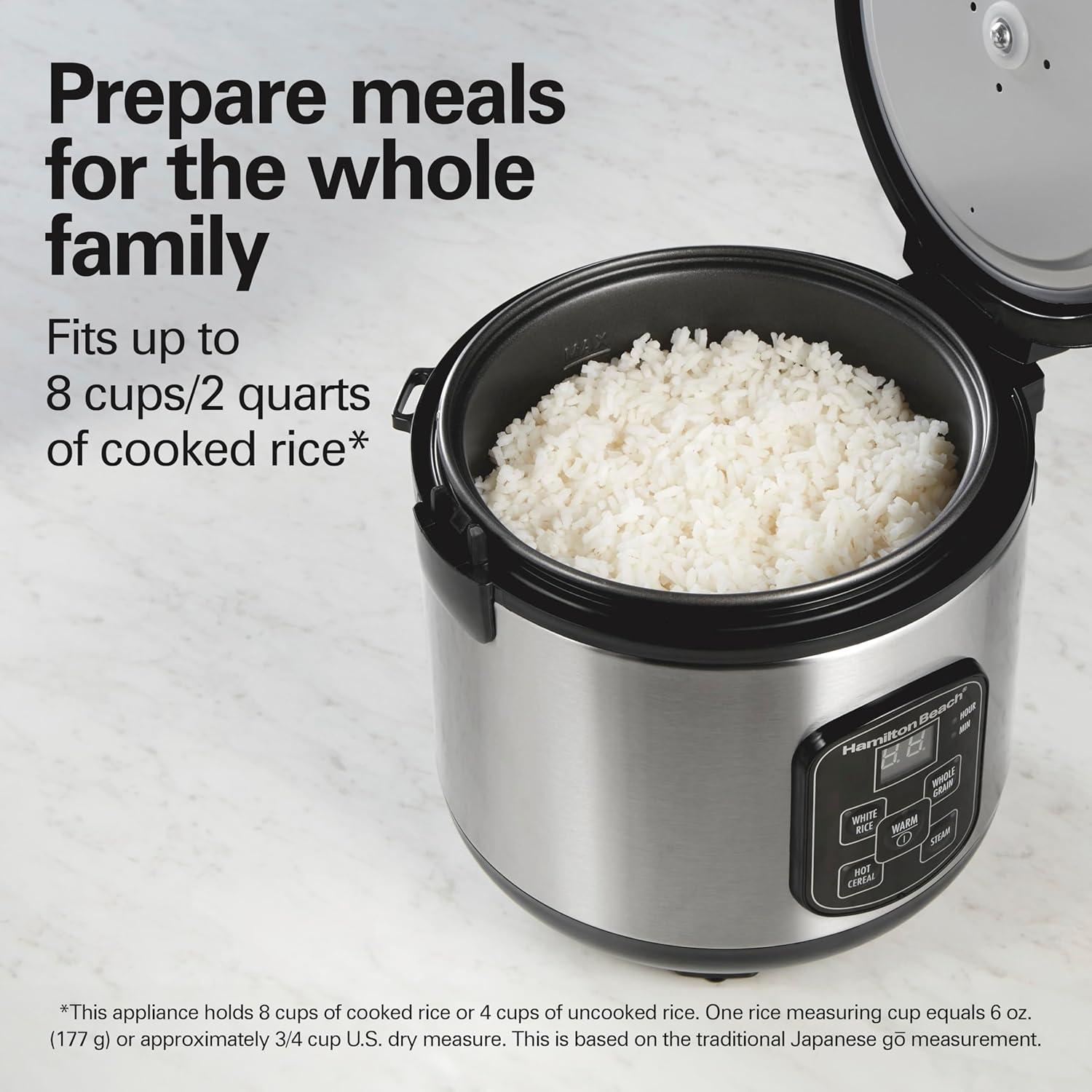 image:imageHamilton Beach Digital Programmable Rice Cooker amp Food Steamer 8 Cups Cooked 4 Uncooked With Steam amp Rinse Basket Stainless Steel 37518Stainless Steel