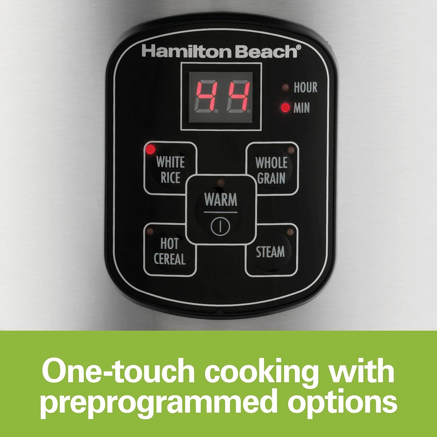 image:imageHamilton Beach Digital Programmable Rice Cooker amp Food Steamer 8 Cups Cooked 4 Uncooked With Steam amp Rinse Basket Stainless Steel 37518Stainless Steel