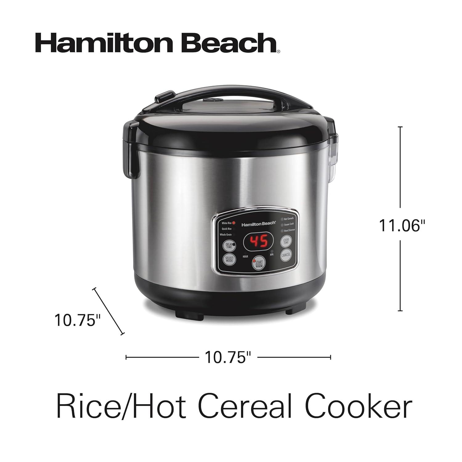 image:imageHamilton Beach Digital Programmable Rice Cooker amp Food Steamer 8 Cups Cooked 4 Uncooked With Steam amp Rinse Basket Stainless Steel 37518Stainless Steel