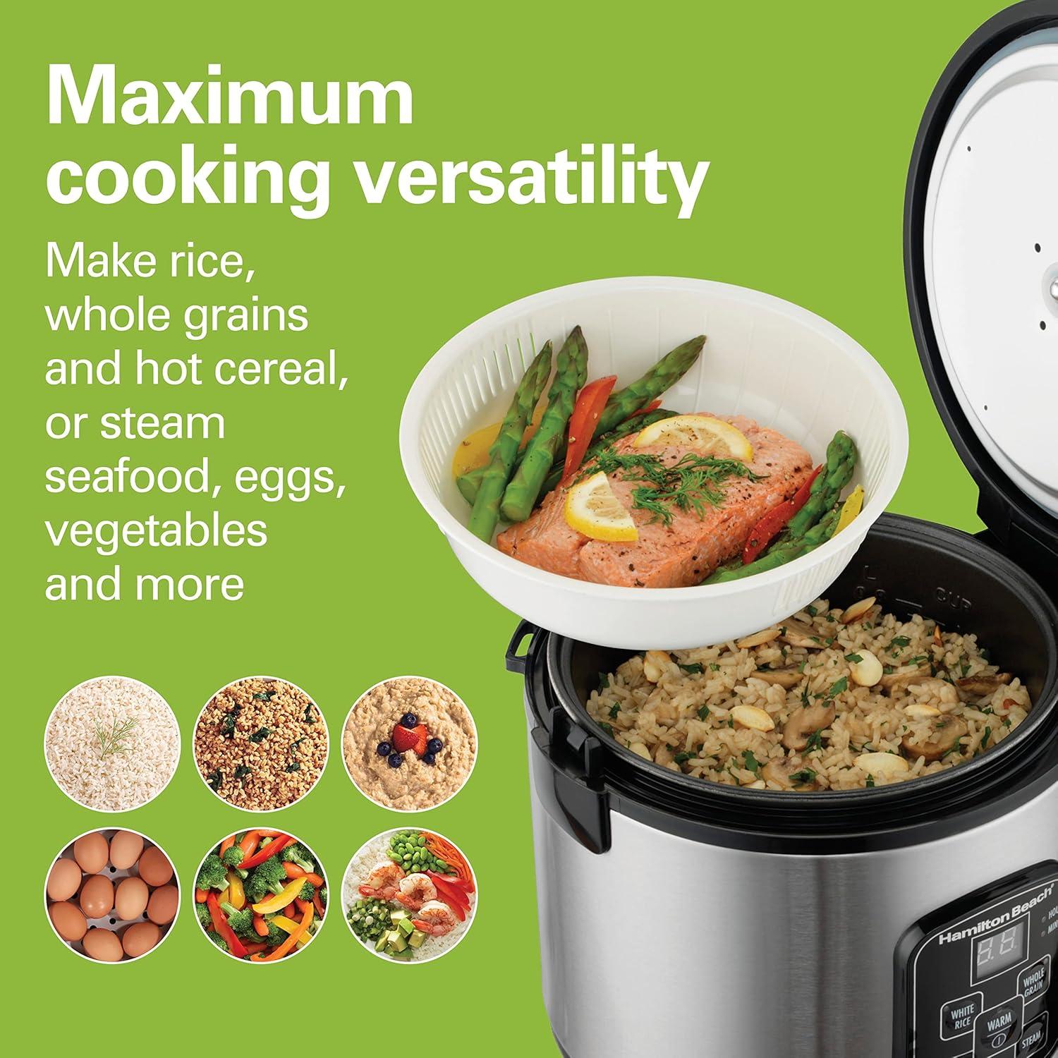 image:imageHamilton Beach Digital Programmable Rice Cooker amp Food Steamer 8 Cups Cooked 4 Uncooked With Steam amp Rinse Basket Stainless Steel 37518Stainless Steel