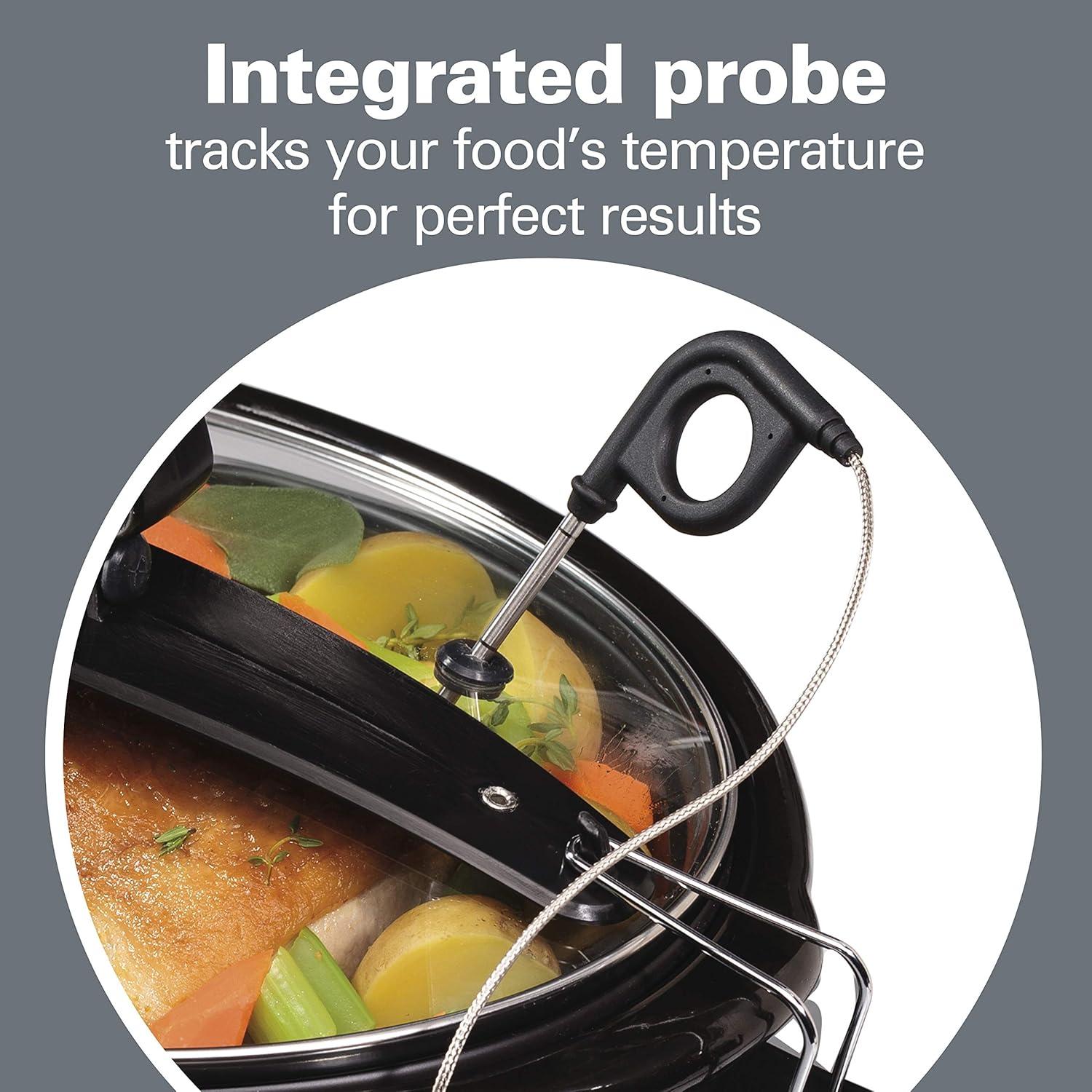 image:imageHamilton Beach Portable 6 Quart Set amp Forget Digital Programmable Slow Cooker with Lid Lock Temperature Probe Dishwasher Safe Crock amp Lid Black Stainless 33866Temp Tracker Black Stainless