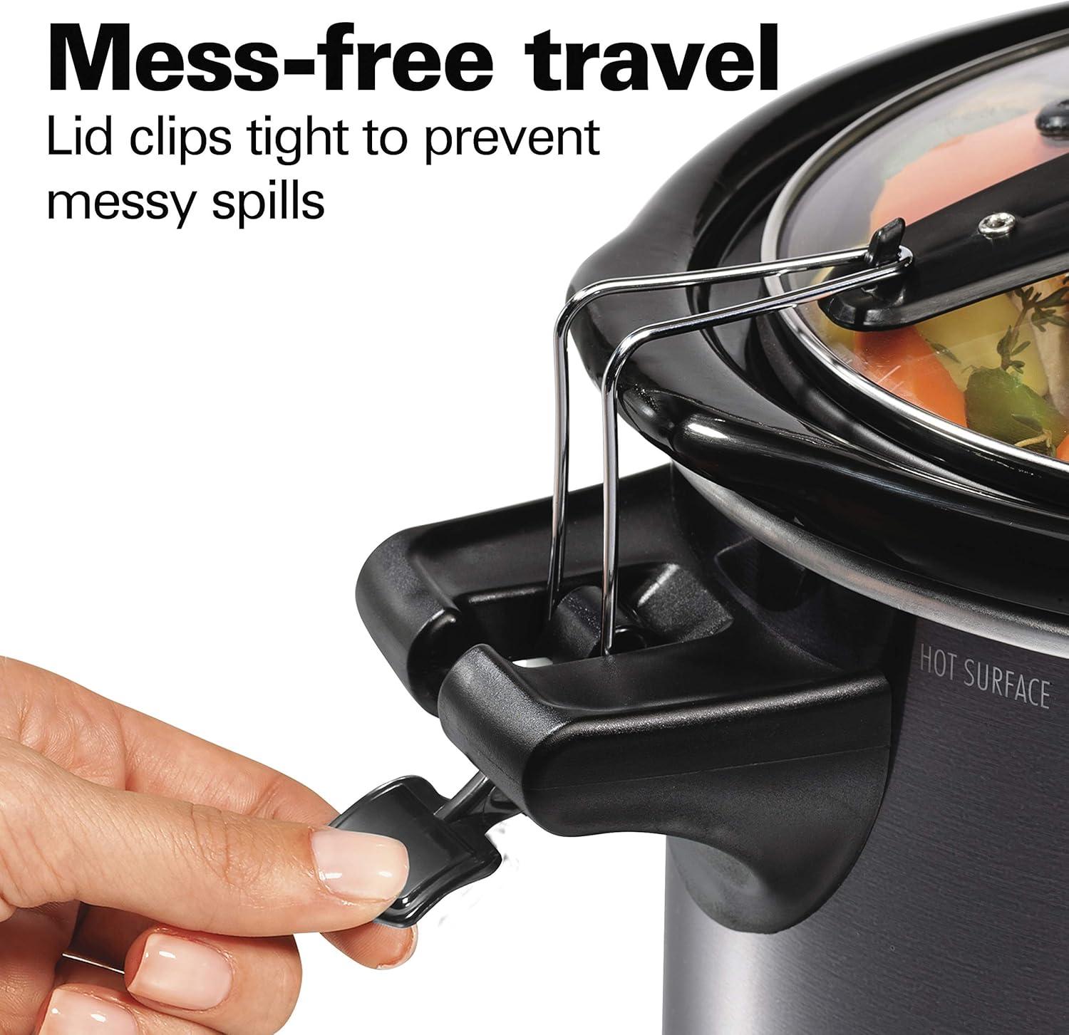 image:imageHamilton Beach Portable 6 Quart Set amp Forget Digital Programmable Slow Cooker with Lid Lock Temperature Probe Dishwasher Safe Crock amp Lid Black Stainless 33866Temp Tracker Black Stainless