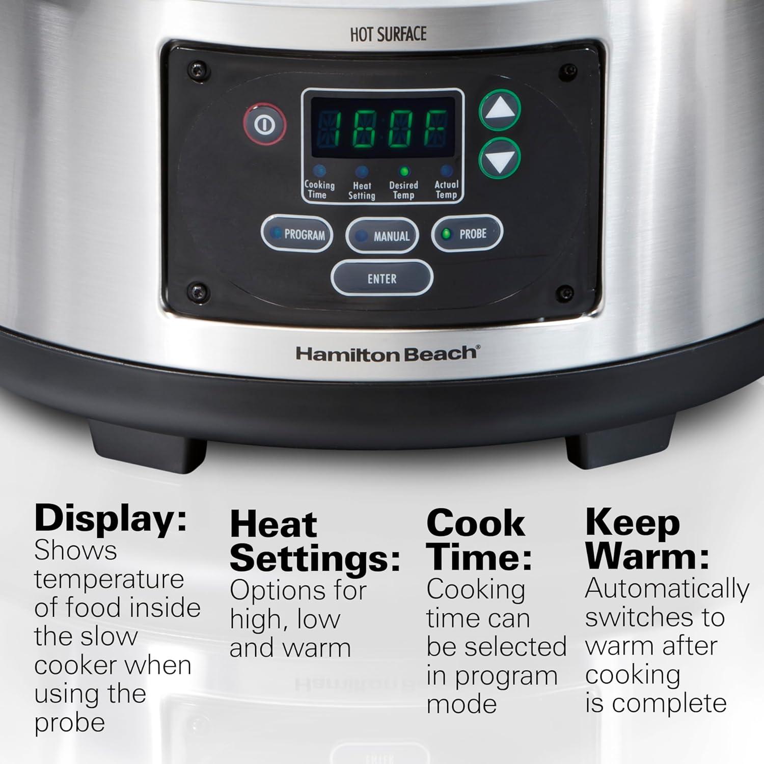 image:imageHamilton Beach Portable 6 Quart Set amp Forget Digital Programmable Slow Cooker with Lid Lock Temperature Probe Dishwasher Safe Crock amp Lid Black Stainless 33866Set Forget Stainless Steel