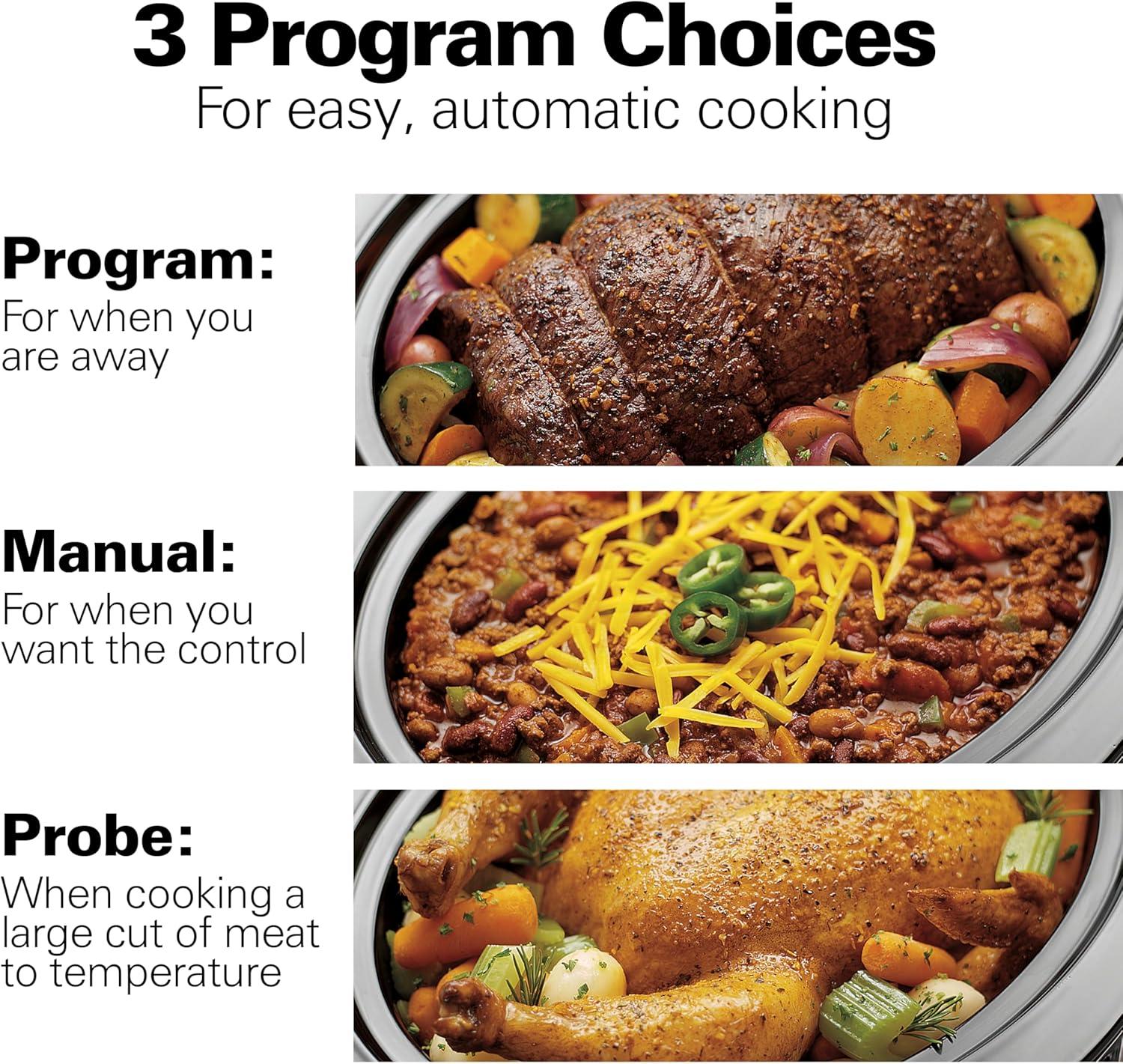 image:imageHamilton Beach Portable 6 Quart Set amp Forget Digital Programmable Slow Cooker with Lid Lock Temperature Probe Dishwasher Safe Crock amp Lid Black Stainless 33866Set Forget Stainless Steel