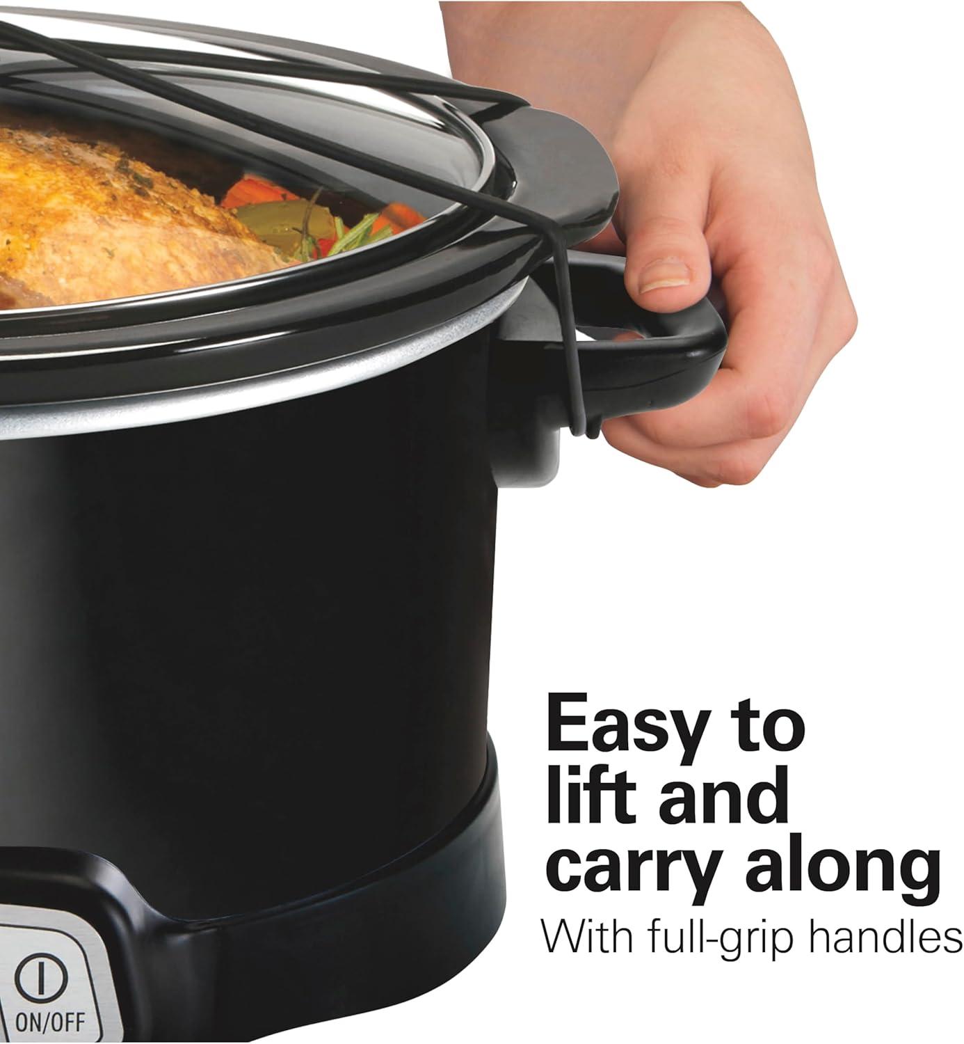 image:imageHamilton Beach Portable 7 Quart Programmable Slow Cooker with Three Temperature Settings Lid Latch Strap for Easy Travel Dishwasher Safe Crock Black 33474GLid Latch Strap for Easy Travel Black