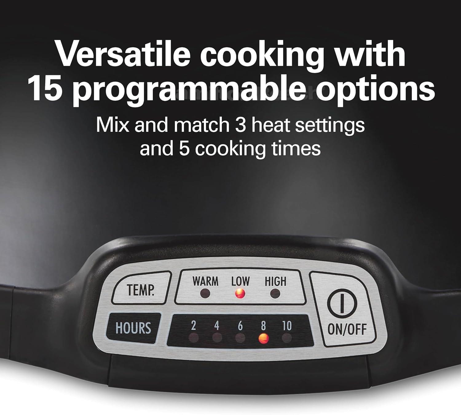 image:imageHamilton Beach Portable 7 Quart Programmable Slow Cooker with Three Temperature Settings Lid Latch Strap for Easy Travel Dishwasher Safe Crock Black 33474GLid Latch Strap for Easy Travel Black