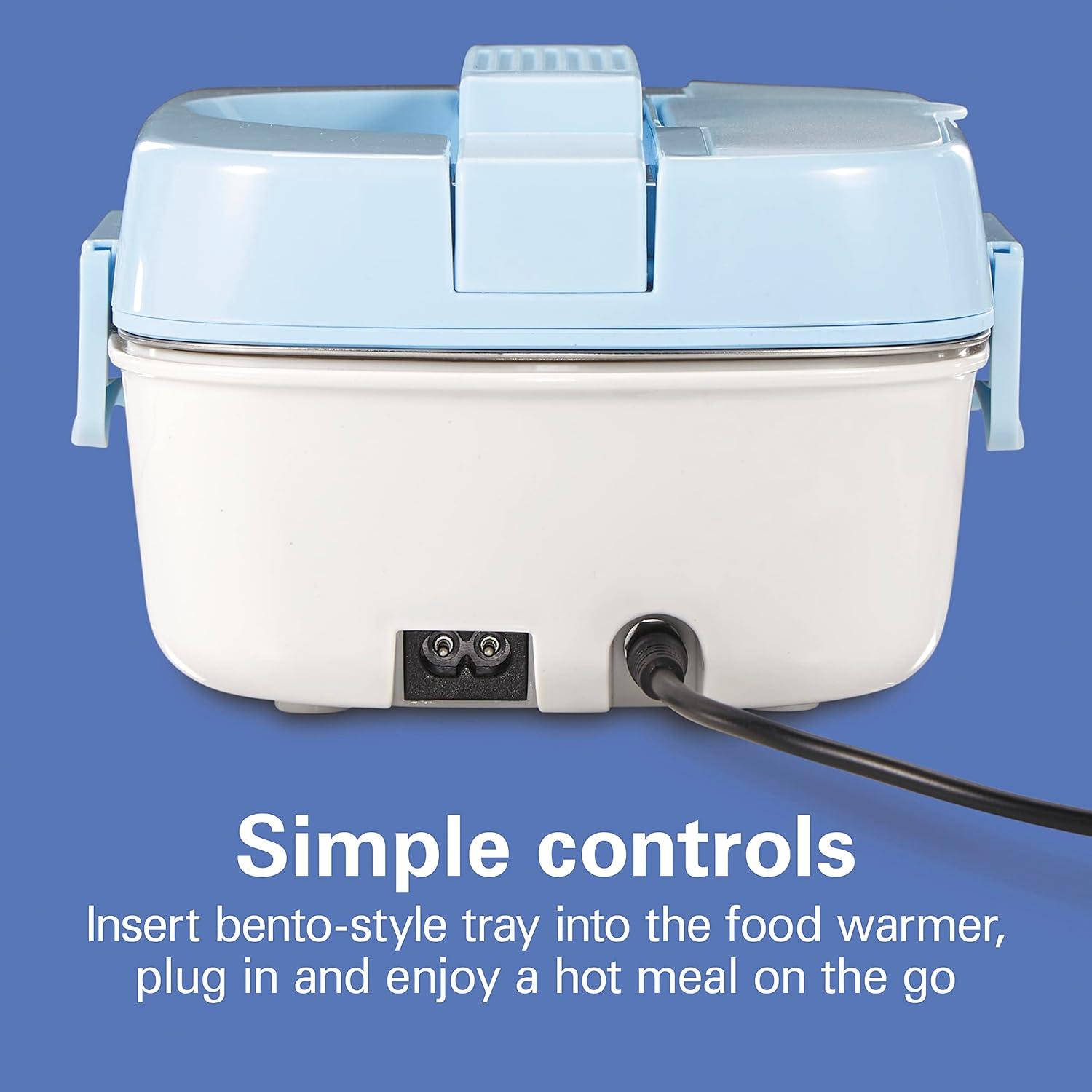 image:imageHamilton Beach Portable Electric Lunch Box Food Warmer for Office amp Car with 12V Adapter 120V Plug Stainless Steel 3 Compartment Tray Insulated Carrying Bag Fork amp Spoon Blue 33105Stainless Steel 3 Compartment Tray