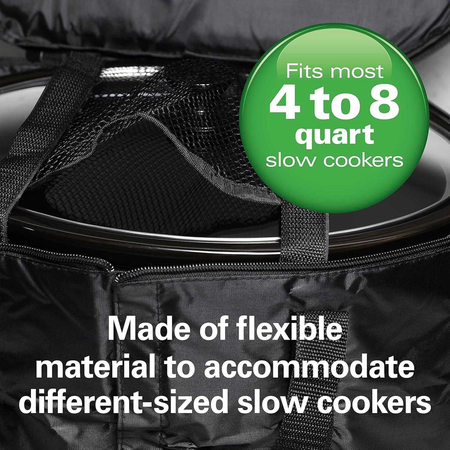 image:imageHamilton Beach Portable Slow Cooker Travel Bag Insulated Carrier Case for 4 5 6 7 amp 8 Quart Crock Internal Mesh Net Holds Pot in Place Compatible With Other Brands Black 33002