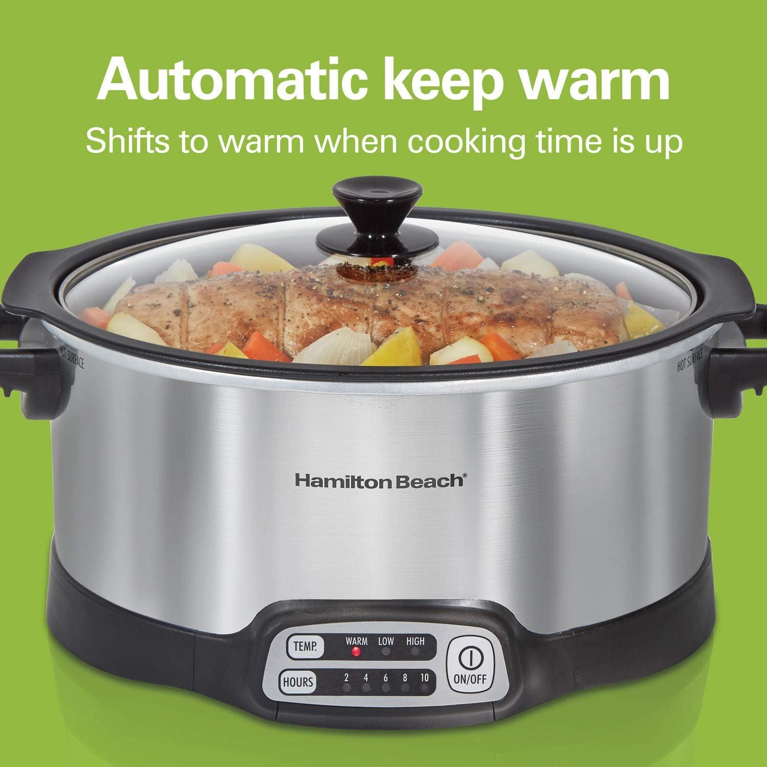 image:imageHamilton Beach Programmable Slow Cooker with 6 Quart StovetopSafe Sear amp Cook Crock amp Travel Lid Lock for Portable Transport Silver 33663StovetopSafe Sear Cook Crock