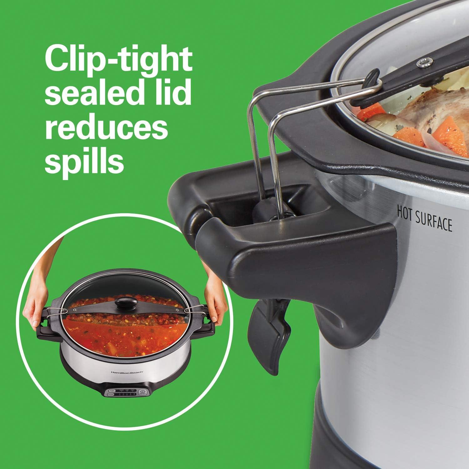 image:imageHamilton Beach Programmable Slow Cooker with 6 Quart StovetopSafe Sear amp Cook Crock amp Travel Lid Lock for Portable Transport Silver 33663StovetopSafe Sear Cook Crock Travel Lid Lock for Portable Transport