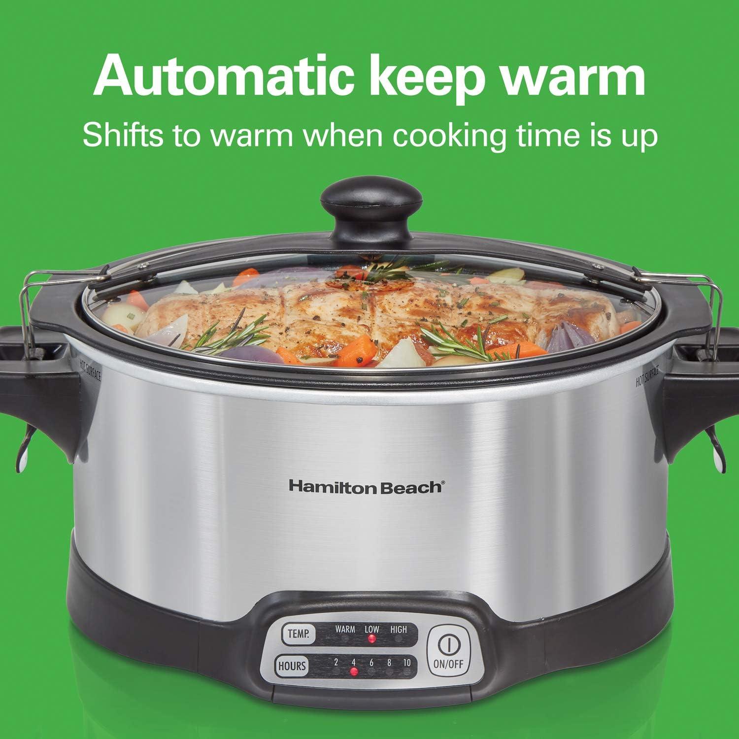 image:imageHamilton Beach Programmable Slow Cooker with 6 Quart StovetopSafe Sear amp Cook Crock amp Travel Lid Lock for Portable Transport Silver 33663StovetopSafe Sear Cook Crock Travel Lid Lock for Portable Transport