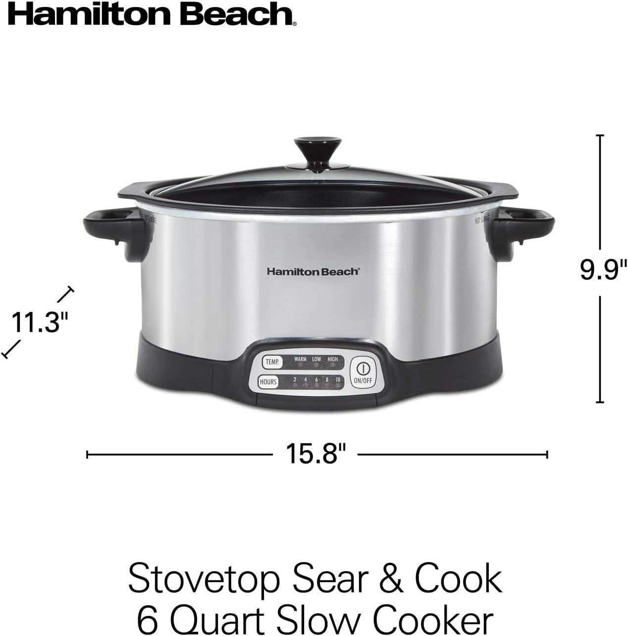 image:imageHamilton Beach Programmable Slow Cooker with 6 Quart StovetopSafe Sear amp Cook Crock amp Travel Lid Lock for Portable Transport Silver 33663StovetopSafe Sear Cook Crock