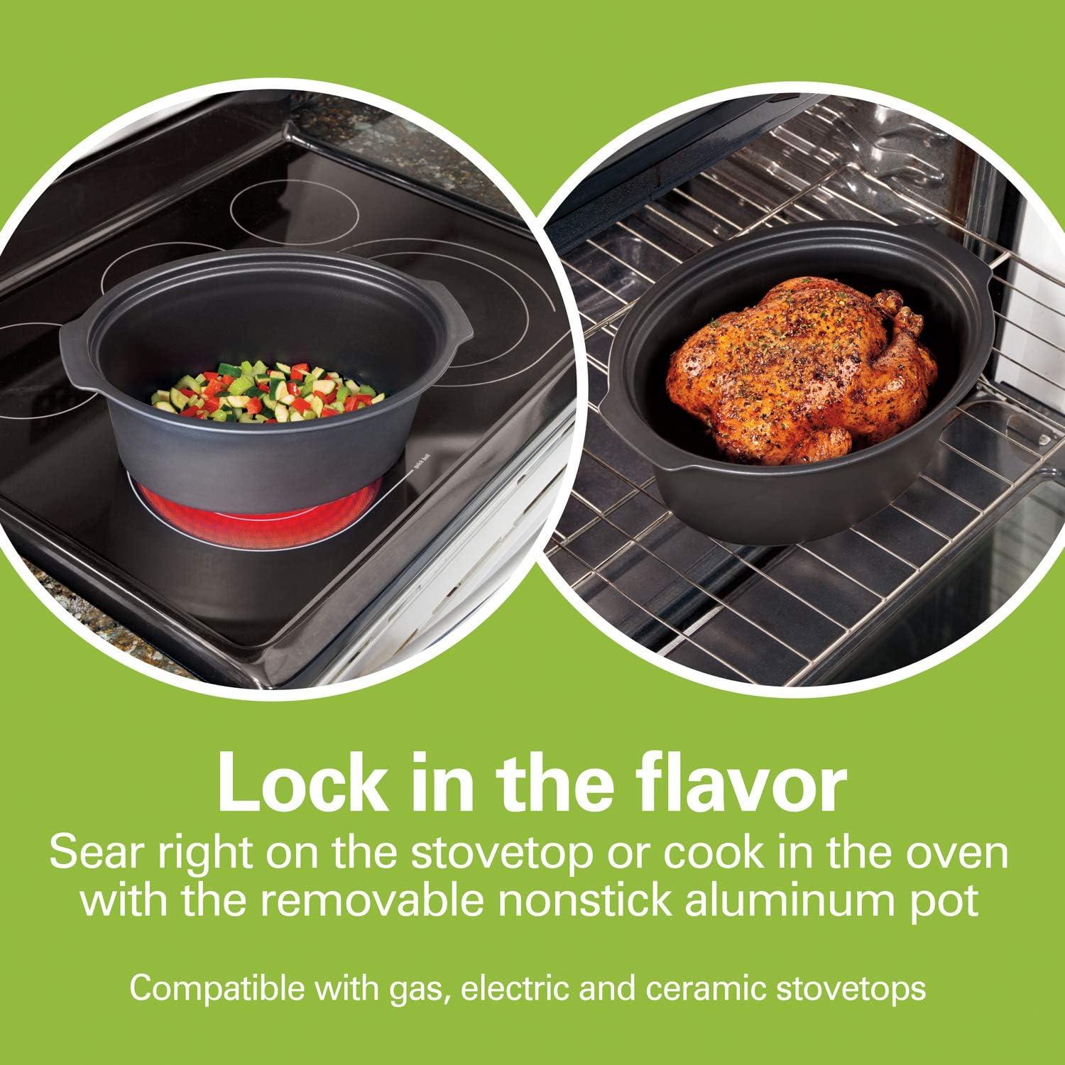 image:imageHamilton Beach Programmable Slow Cooker with 6 Quart StovetopSafe Sear amp Cook Crock amp Travel Lid Lock for Portable Transport Silver 33663StovetopSafe Sear Cook Crock