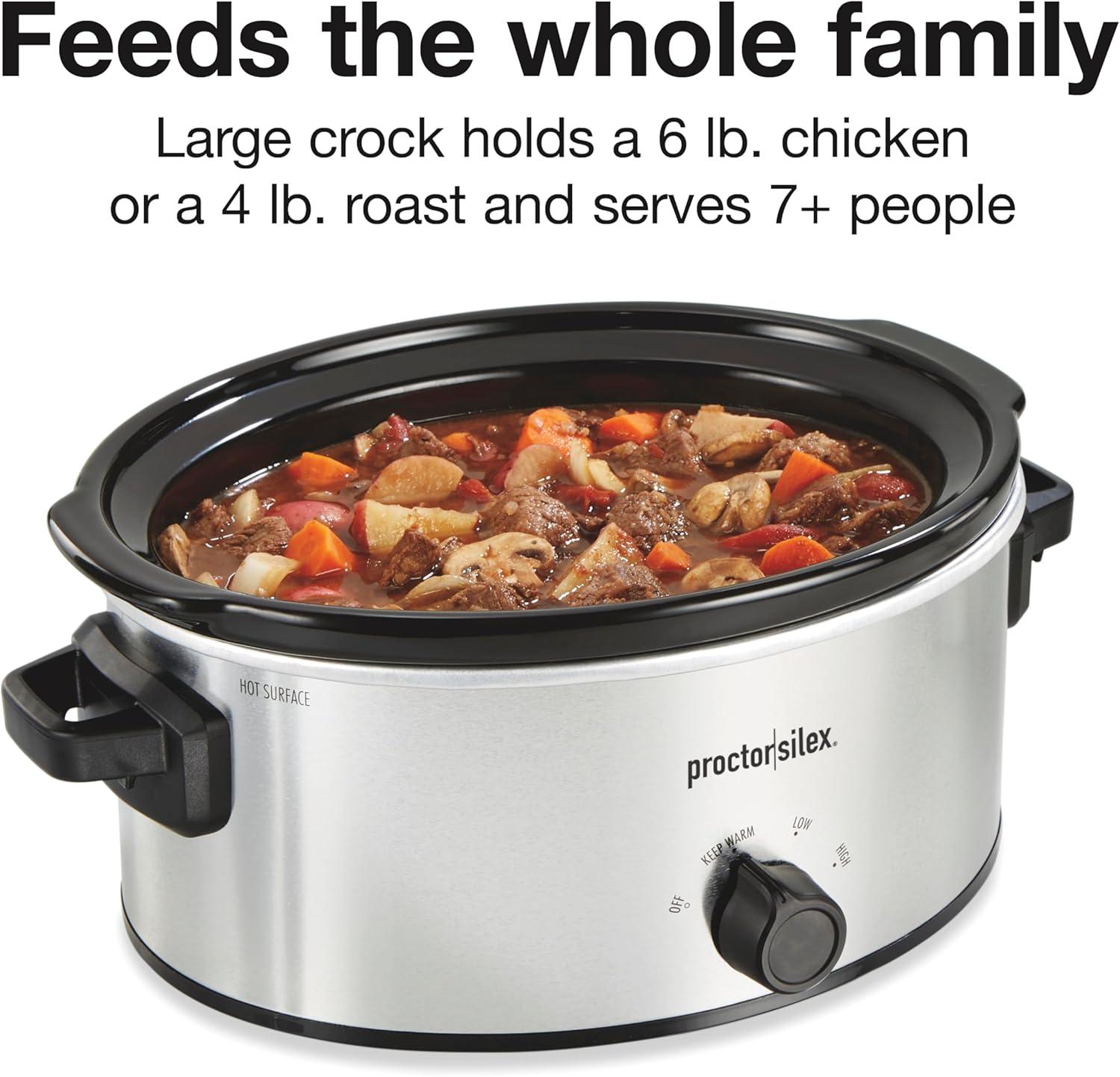 image:imageProctor Silex Double Dish Slow Cooker with 6qt Crock and Dual 25qt Nonstick Insert to Cook Two Meals at Once Dishwasher Safe Pot amp Lid Silver 33563