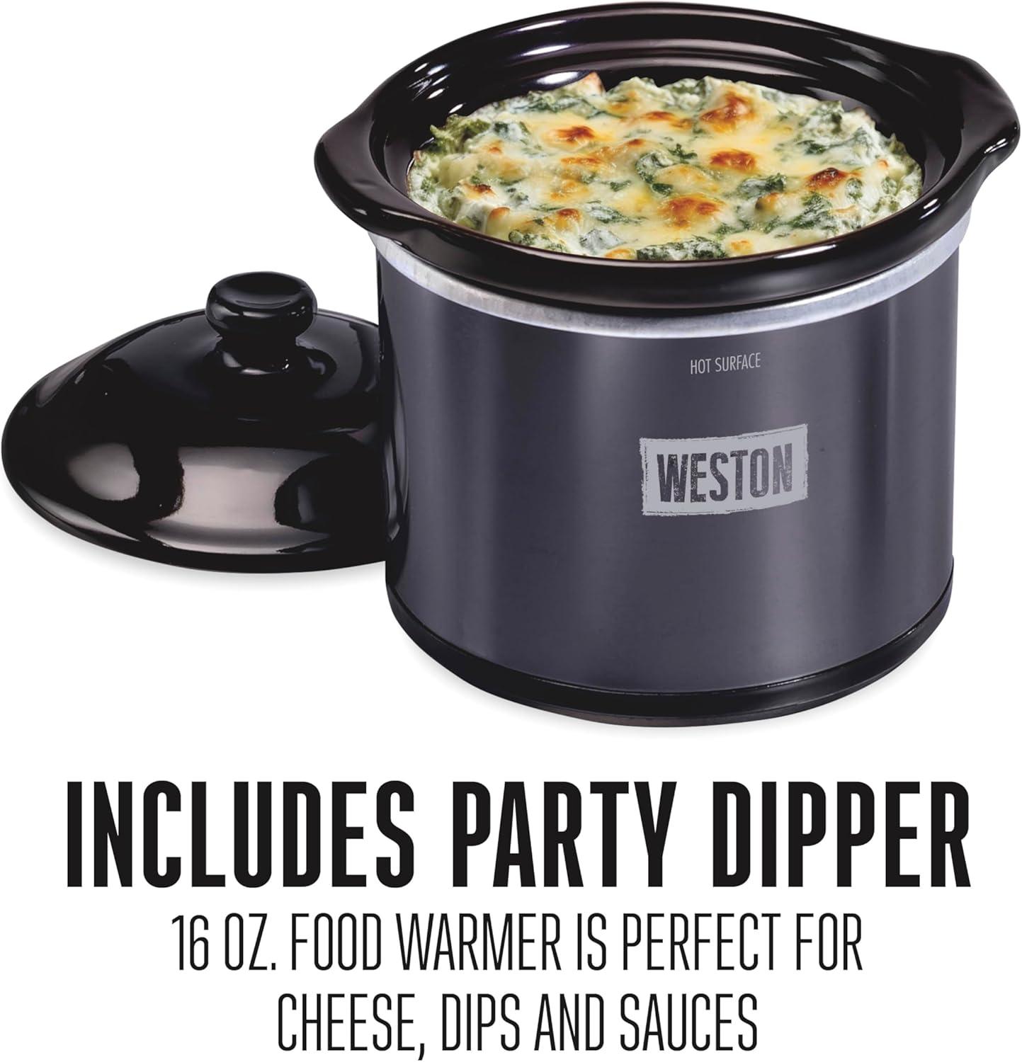 image:imageWESTON 2in1 Programmable Slow Cooker amp Electric Indoor Smoker 6 Quart 3Tier Smoking Rack for Meat Cheese and More Dishwasher Safe Crock Temperature Probe Includes 16 oz Party Dipper BlackBlack With Party Dipper