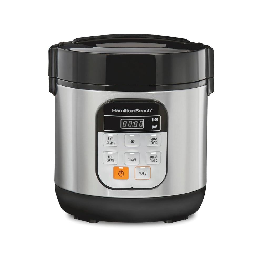 image:imageHamilton Beach Digital Programmable Rice Cooker amp Food Steamer 8 Cups Cooked 4 Uncooked With Steam amp Rinse Basket Stainless Steel 37518Stainless Steel