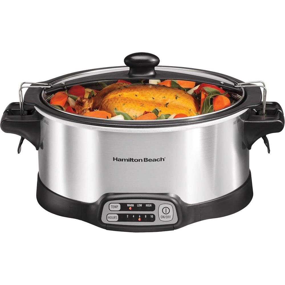 image:imageHamilton Beach Programmable Slow Cooker with 6 Quart StovetopSafe Sear amp Cook Crock amp Travel Lid Lock for Portable Transport Silver 33663StovetopSafe Sear Cook Crock Travel Lid Lock for Portable Transport