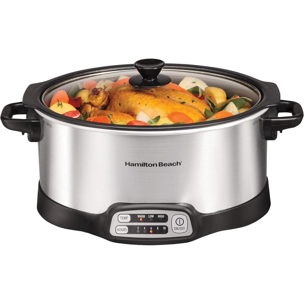image:imageHamilton Beach Programmable Slow Cooker with 6 Quart StovetopSafe Sear amp Cook Crock amp Travel Lid Lock for Portable Transport Silver 33663StovetopSafe Sear Cook Crock