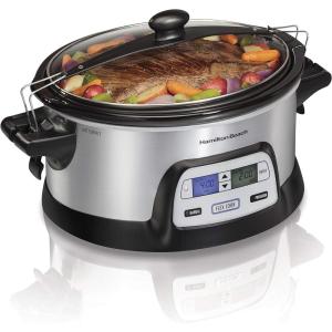 image:imageHamilton Beach 33861 Portable Programmable Slow Cooker Dishwasher Safe Crock 6 Qt FlexCook Dual Digital Timer2 Heat Settings Lid Lock for Easy Travel Silver
