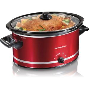 image:imageHamilton Beach 4Quart Slow Cooker with 3 Cooking Settings DishwasherSafe Stoneware Crock amp Glass Lid Brushed Gray33240Red