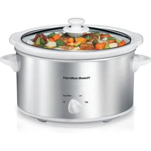 image:imageHamilton Beach 4Quart Slow Cooker with 3 Cooking Settings DishwasherSafe Stoneware Crock amp Glass Lid Brushed Gray33240Silver  White
