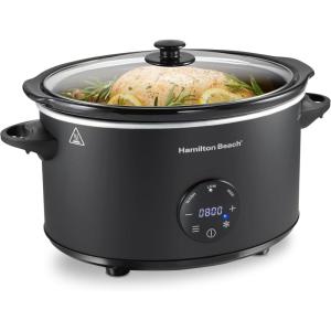 image:imageHamilton Beach 6 Quart Set amp Forget Programmable Slow Cooker 15 Cooking Options With 5 Time and 3 Heat Options Large Dishwasher Safe Stoneware Crock and Glass Black 337626 Quarts  Flexible Programming  Black