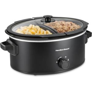 image:imageHamilton Beach 7 Quart Slow Cooker with SpaceSaving Folding Handles 3 Heat Settings Dishwasher Safe Stoneware Crock and Glass Lid Black 33174Black  Double Dish