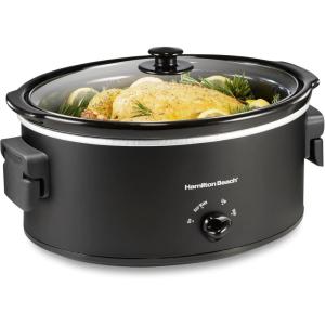 image:imageHamilton Beach 7 Quart Slow Cooker with SpaceSaving Folding Handles 3 Heat Settings Dishwasher Safe Stoneware Crock and Glass Lid Black 33174Black  Space Saving Folding Handles
