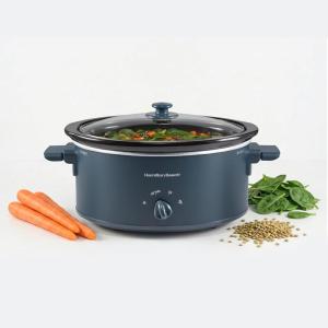 image:imageHamilton Beach 7 Quart Slow Cooker with SpaceSaving Folding Handles 3 Heat Settings Dishwasher Safe Stoneware Crock and Glass Lid Black 33174Blue  Space Saving Folding Handles