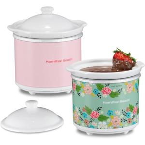 image:imageHamilton Beach Party Dipper Electric Food Warmer Twin Pack Great for Entertaining and Gifts 20 oz Capacity For Desserts Dips Sauces Cheeses Solid Pink and Colorful Floral Print 33102