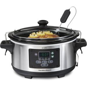 image:imageHamilton Beach Portable 6 Quart Set amp Forget Digital Programmable Slow Cooker with Lid Lock Temperature Probe Dishwasher Safe Crock amp Lid Black Stainless 33866Set  Forget  Stainless Steel
