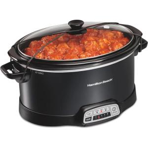 image:imageHamilton Beach Portable 7 Quart Programmable Slow Cooker with Three Temperature Settings Lid Latch Strap for Easy Travel Dishwasher Safe Crock Black 33474GLid Latch Strap for Easy Travel  Black