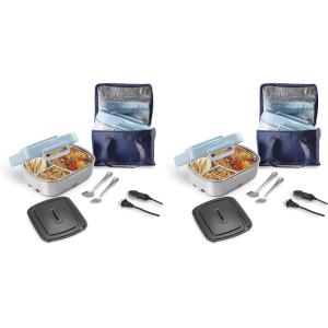 image:imageHamilton Beach Portable Electric Lunch Box Food Warmer for Office amp Car with 12V Adapter 120V Plug Stainless Steel 3 Compartment Tray Insulated Carrying Bag Fork amp Spoon Blue 33105Stainless Steel 3 Compartment Tray  Pack of 2