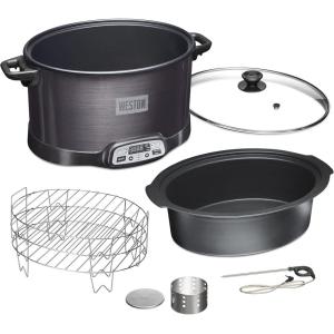 image:imageWESTON 2in1 Programmable Slow Cooker amp Electric Indoor Smoker 6 Quart 3Tier Smoking Rack for Meat Cheese and More Dishwasher Safe Crock Temperature Probe Includes 16 oz Party Dipper BlackBlack No Party Dipper