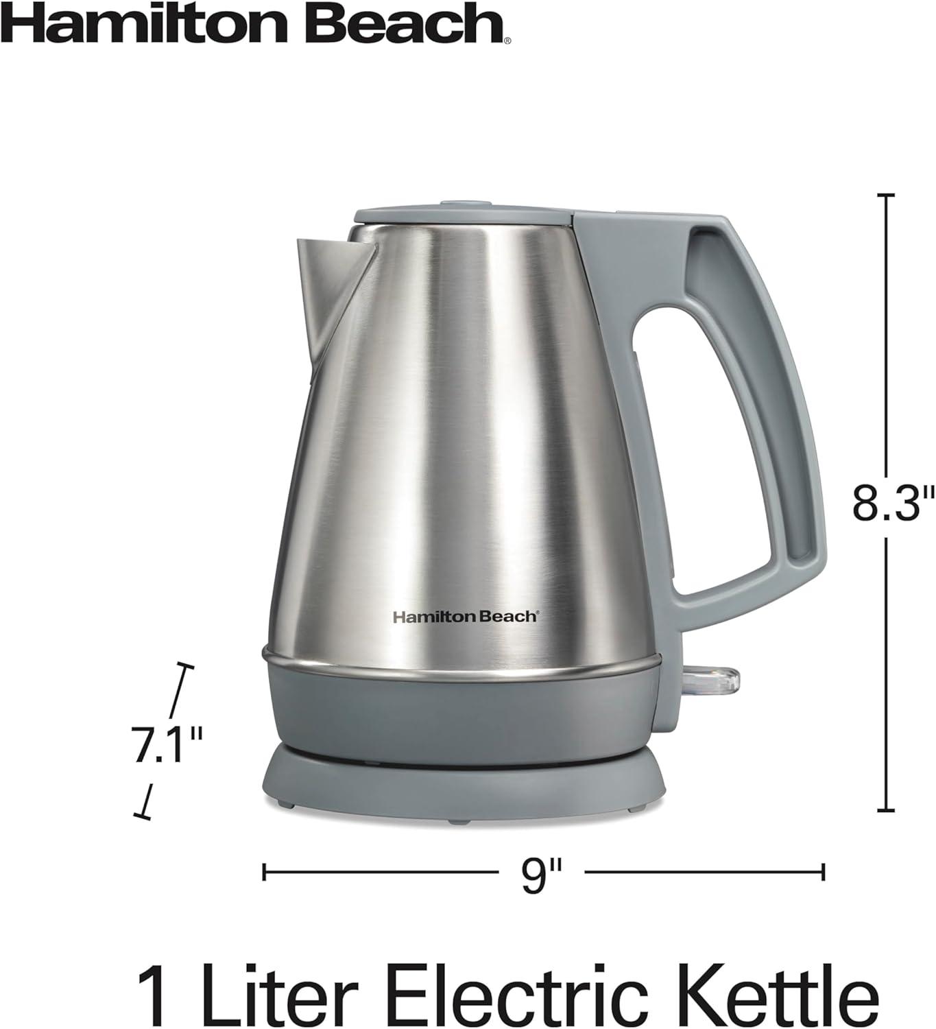 image:imageHamilton Beach 1 Liter Electric Kettle Water Boiler amp Heater Fast 1500 Watts BPA Free Interior Cordless Serving AutoShutoff and BoilDry Protection Cord Wrap Stainless Steel 41065