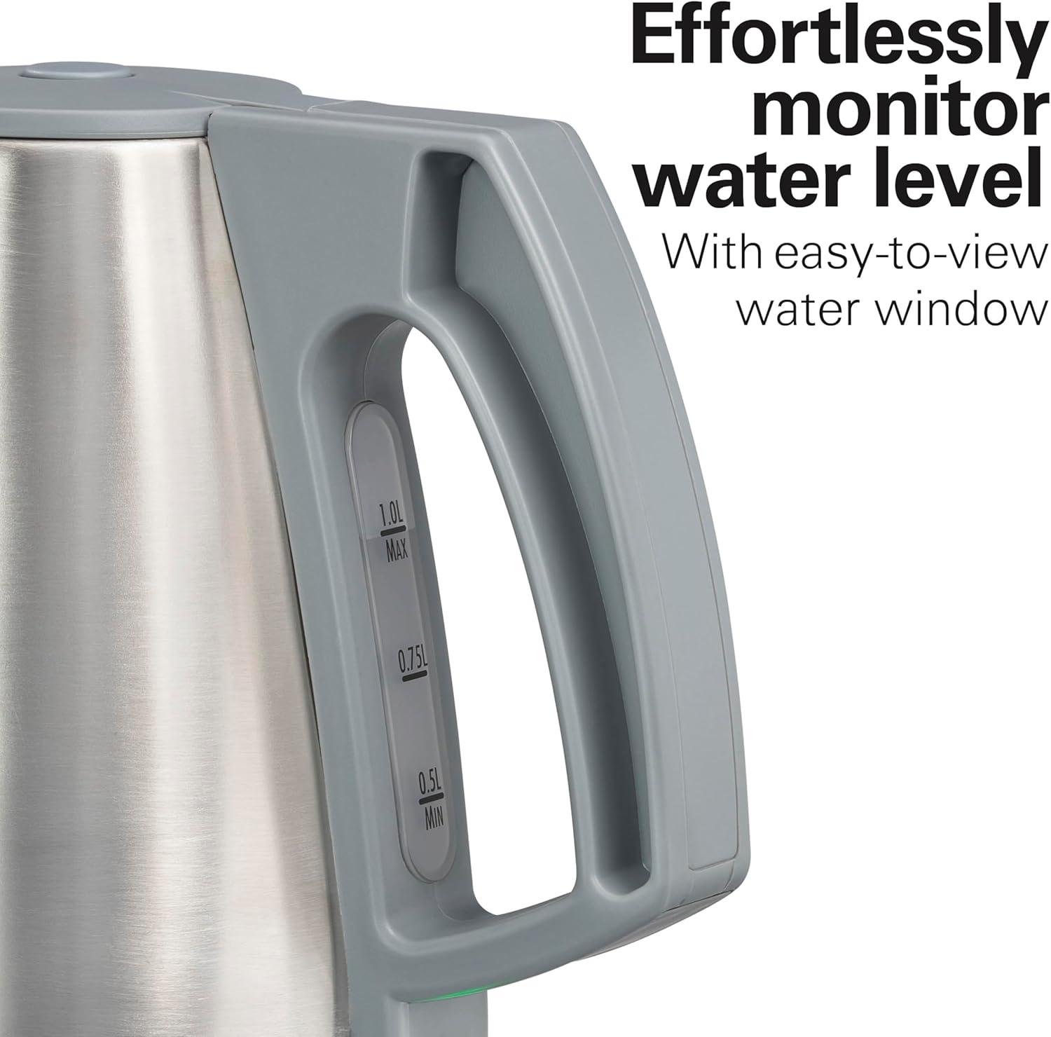 image:imageHamilton Beach 1 Liter Electric Kettle Water Boiler amp Heater Fast 1500 Watts BPA Free Interior Cordless Serving AutoShutoff and BoilDry Protection Cord Wrap Stainless Steel 41065