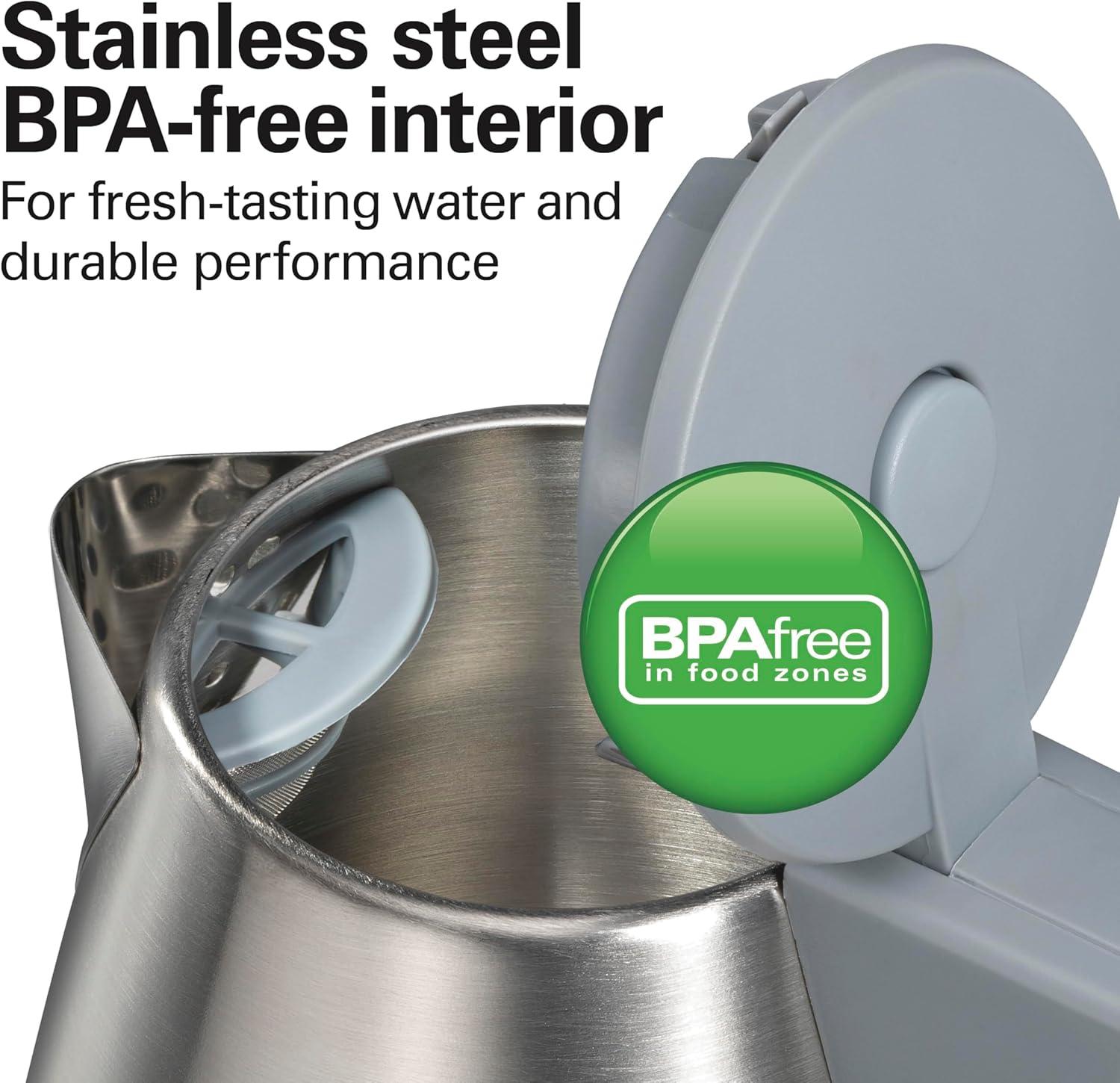 image:imageHamilton Beach 1 Liter Electric Kettle Water Boiler amp Heater Fast 1500 Watts BPA Free Interior Cordless Serving AutoShutoff and BoilDry Protection Cord Wrap Stainless Steel 41065
